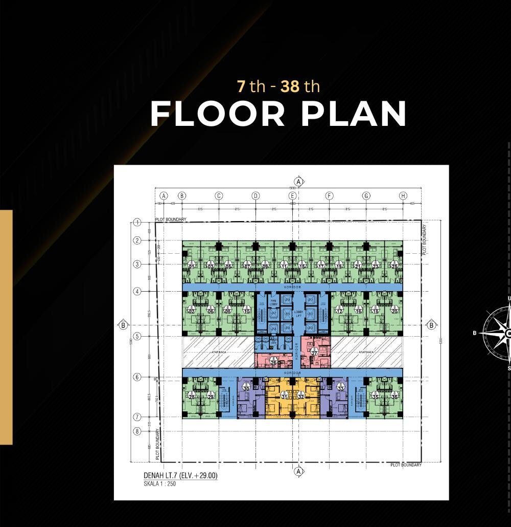Denah lantai 7 hingga 38 Golden Prima Residence